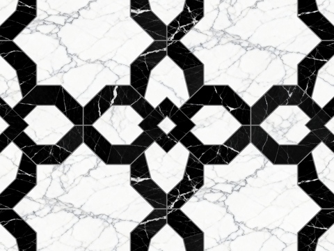 现代花砖 黑白石材拼花 花卉几何图案水刀石材拼花 石材马赛克