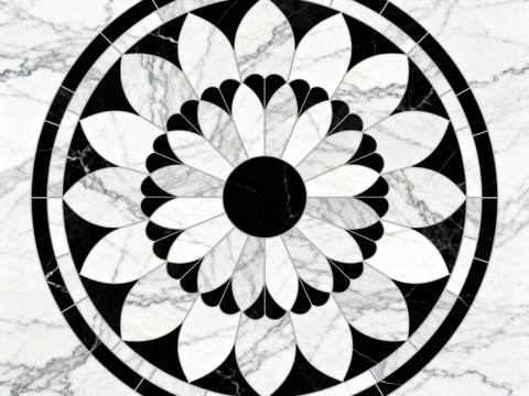 轻奢黑白拼花大理石 黑白石材圆形拼花 玄关圆形拼花