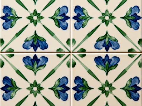 田园风 蓝绿色花砖 绿色手绘艺术花砖 工艺砖 花纹图案花砖