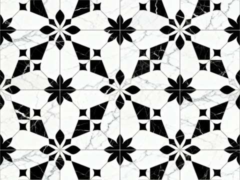  现代花砖 黑白石材拼花 花卉几何图案水刀石材拼花 石材马赛克 