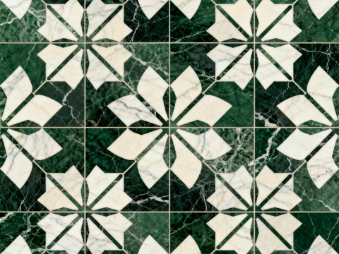  绿白色石材拼花 花卉图案水切刀拼花石材 绿色石材拼花马赛克 