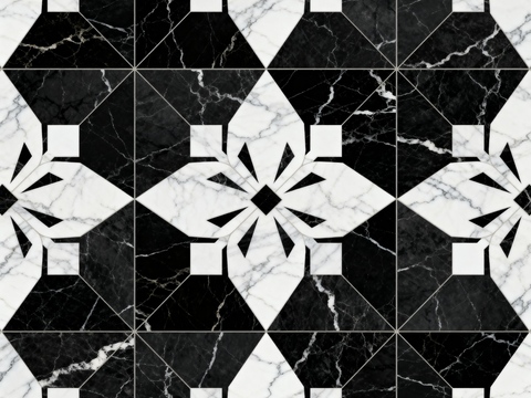 轻奢 黑白石材拼花 几何水刀石材拼花地砖 石材马赛克 花砖
