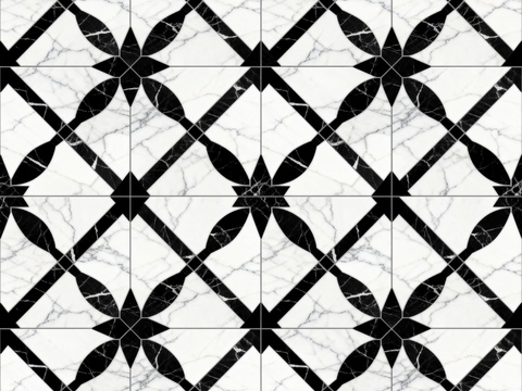 中古风 黑白石材拼花 几何水刀石材拼花地砖 石材马赛克 花砖 