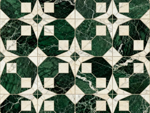 绿白色石材拼花 花卉图案水切刀拼花石材 绿色石材拼花马赛克