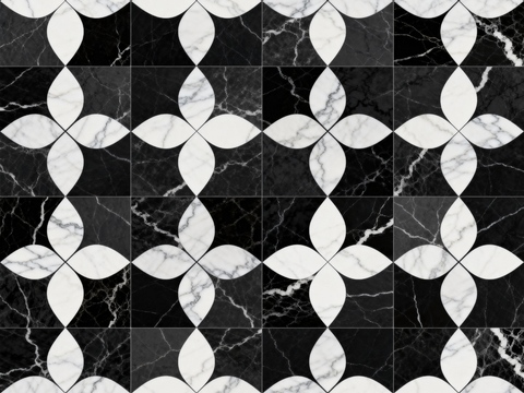  轻奢 黑白石材拼花 几何水刀石材拼花地砖 石材马赛克 花砖 
