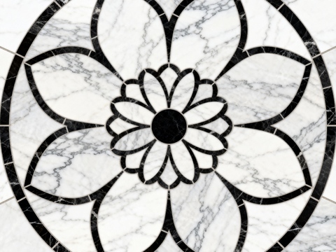 轻奢黑白拼花大理石 黑白石材圆形拼花 玄关圆形拼花