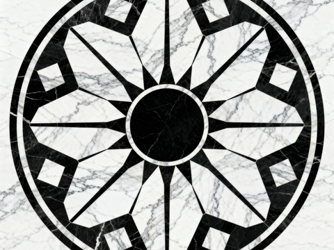  轻奢黑白拼花大理石 黑白石材圆形拼花 玄关圆形拼花 