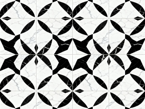  中古风 黑白石材拼花 几何水刀石材拼花地砖 石材马赛克 花砖 
