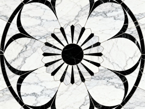 轻奢黑白拼花大理石 黑白石材圆形拼花 玄关圆形拼花