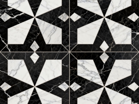  中古风 黑白石材拼花 几何水刀石材拼花地砖 石材马赛克 花砖 