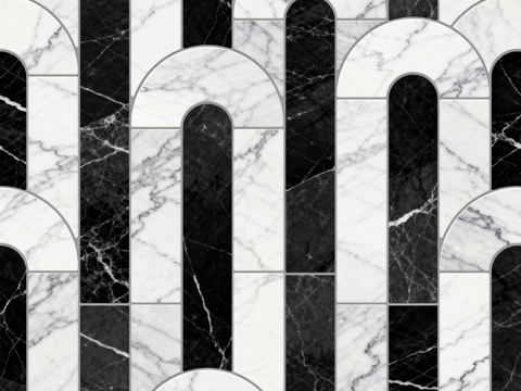  轻奢 黑白石材拼花 几何水刀石材拼花地砖 石材马赛克 花砖 