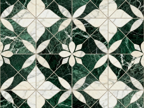 绿白色石材拼花 花卉图案水切刀拼花石材 绿色石材拼花马赛克