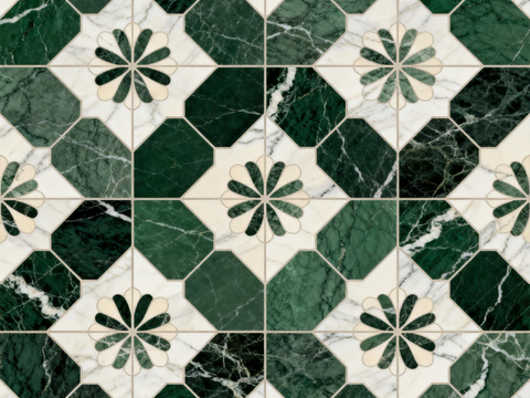  绿白色石材拼花 花卉图案水切刀拼花石材 绿色石材拼花马赛克 