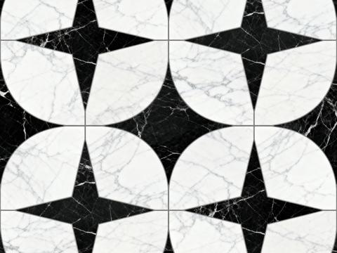  中古风 黑白石材拼花 几何水刀石材拼花地砖 石材马赛克 花砖 