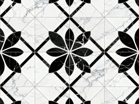 轻奢 黑白石材拼花 几何水刀石材拼花地砖 石材马赛克 花砖