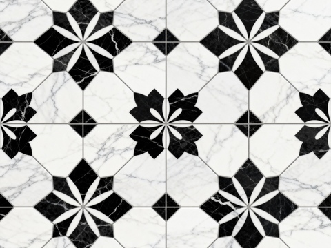  轻奢 黑白石材拼花 几何水刀石材拼花地砖 石材马赛克 花砖 