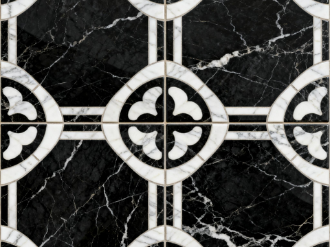  中古风 黑白石材拼花 几何水刀石材拼花地砖 石材马赛克 花砖 