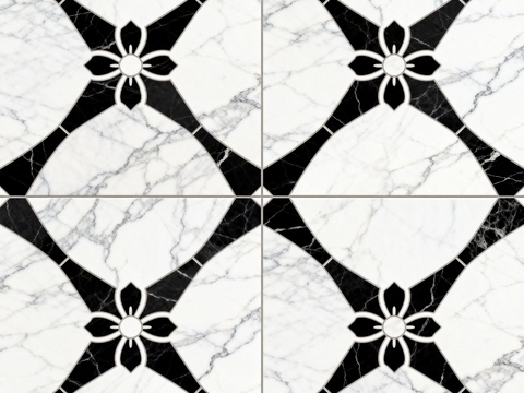 现代简 黑白石材拼花 几何水刀石材拼花地砖 石材马赛克 花砖