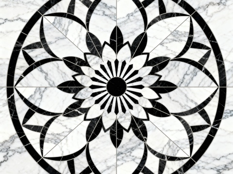 轻奢黑白拼花大理石 黑白石材圆形拼花 玄关圆形拼花