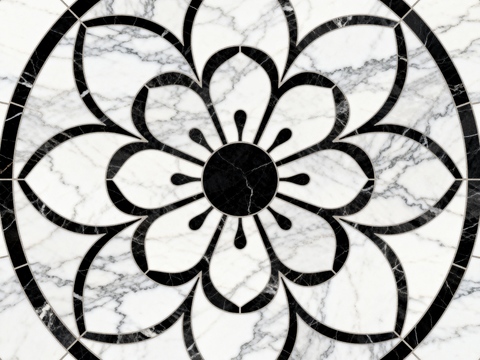 轻奢黑白拼花大理石 黑白石材圆形拼花 玄关圆形拼花