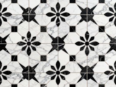 轻奢 黑白石材拼花 几何水刀石材拼花地砖 石材马赛克 花砖