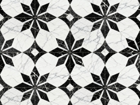  中古风 黑白石材拼花 几何水刀石材拼花地砖 石材马赛克 花砖 