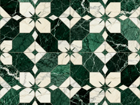 轻奢绿白色石材拼花 花卉水切刀拼花石材 绿色石材拼花马赛克