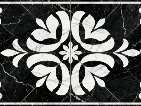  轻奢 黑白石材拼花 几何水刀石材拼花地砖 长方形玄关拼花 