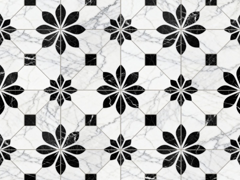 轻奢 黑白石材拼花 几何水刀石材拼花地砖 石材马赛克 花砖