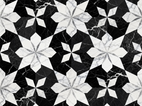  中古风 黑白石材拼花 几何水刀石材拼花地砖 石材马赛克 花砖 