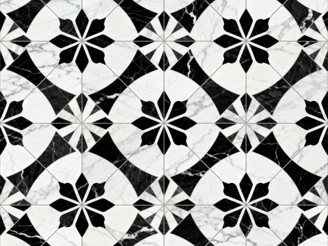  中古风 黑白石材拼花 几何水刀石材拼花地砖 石材马赛克 花砖 