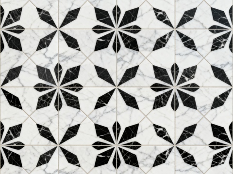  中古风 黑白石材拼花 几何水刀石材拼花地砖 石材马赛克 花砖 