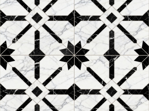  中古风 黑白石材拼花 几何水刀石材拼花地砖 石材马赛克 花砖 