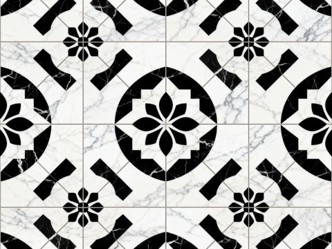  轻奢 黑白石材拼花 几何水刀石材拼花地砖 石材马赛克 花砖 