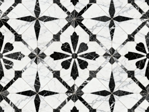  中古风 黑白石材拼花 几何水刀石材拼花地砖 石材马赛克 花砖 