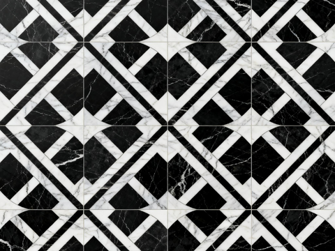  中古风 黑白石材拼花 几何水刀石材拼花地砖 石材马赛克 花砖 