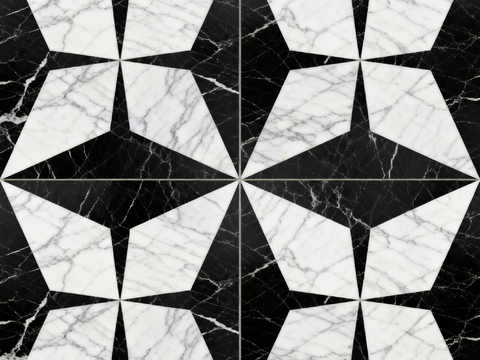  中古风 黑白石材拼花 几何水刀石材拼花地砖 石材马赛克 花砖 