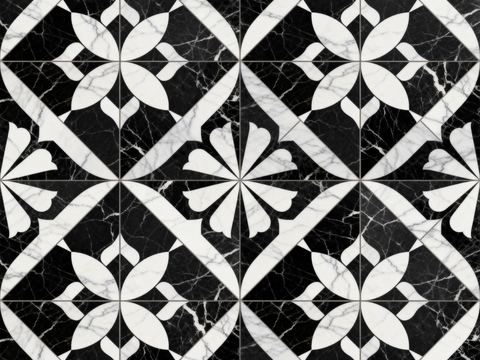 轻奢 黑白石材拼花 几何水刀石材拼花地砖 石材马赛克 花砖