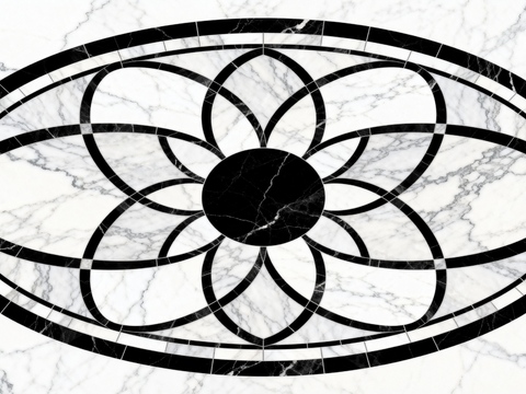 轻奢黑白拼花大理石 黑白石材椭圆拼花 玄关石材拼花