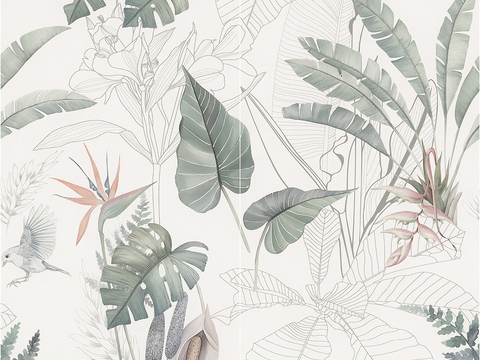 奶油法式花纹砖_清新_森系_植物花纹砖_厨卫砖