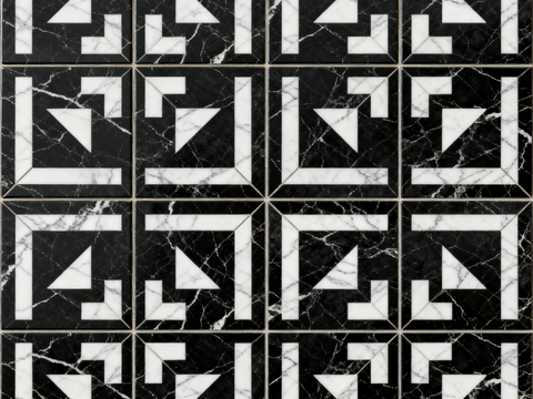  中古风 黑白石材拼花 几何水刀石材拼花地砖 石材马赛克 花砖 