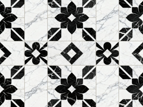  现代 黑白石材拼花 几何水刀石材拼花地砖 石材马赛克 花砖 