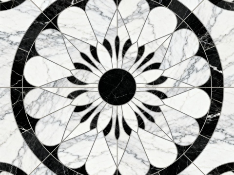 轻奢黑白拼花大理石 黑白石材圆形拼花 玄关圆形拼花