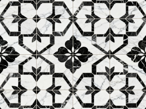  轻奢 黑白石材拼花 几何水刀石材拼花地砖 石材马赛克 花砖 