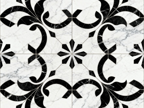  中古风 黑白石材拼花 几何水刀石材拼花地砖 石材马赛克 花砖 