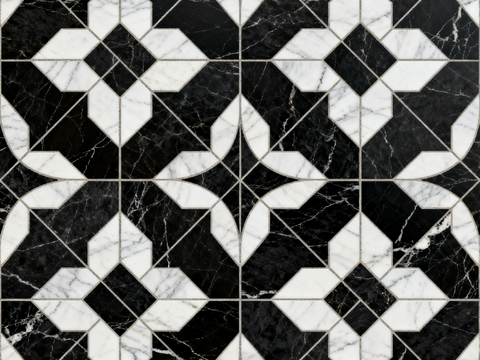  中古风 黑白石材拼花 几何水刀石材拼花地砖 石材马赛克 花砖 