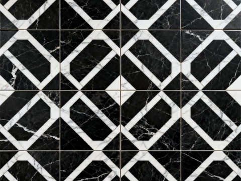  现代 黑白石材拼花 几何水刀石材拼花地砖 石材马赛克 花砖 