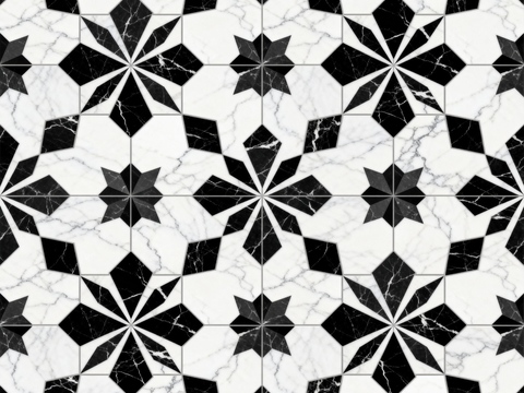  中古风 黑白石材拼花 几何水刀石材拼花地砖 石材马赛克 花砖 