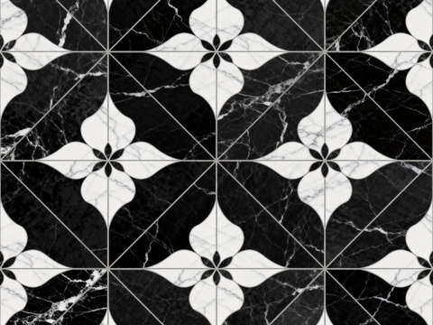 轻奢 黑白石材拼花 几何水刀石材拼花地砖 石材马赛克 花砖