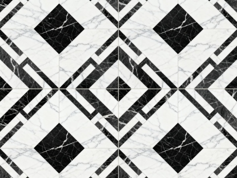  中古风 黑白石材拼花 几何水刀石材拼花地砖 石材马赛克 花砖 